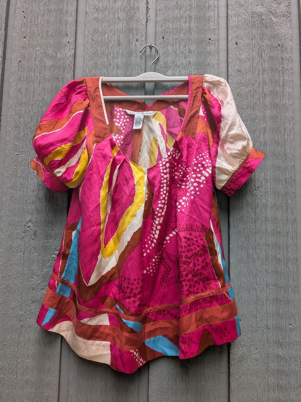 Diane Von Furstenberg Pink Multi-Color Puff Sleeve Tunic